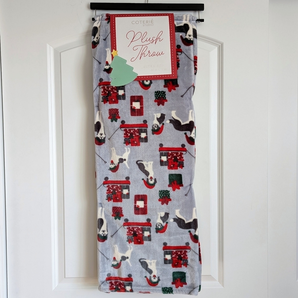 Boston Terrier Christmas Black White Dog Breed Plush Throw 50"x 70" Silver NWT - Picture 12 of 12